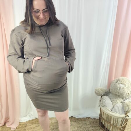 Robe sweat de grossesse et d’allaitement capuche avec lien