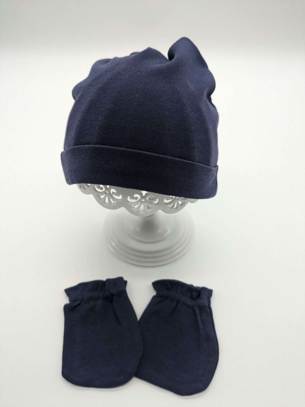 Ensemble de bonnet et mitaines Prévention des griffures du visage pour nouveau-né. Gris étoiles